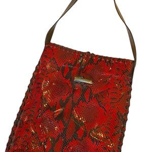1384 Donald Pliner Red Snake Crossbody Bag Purse NWOT